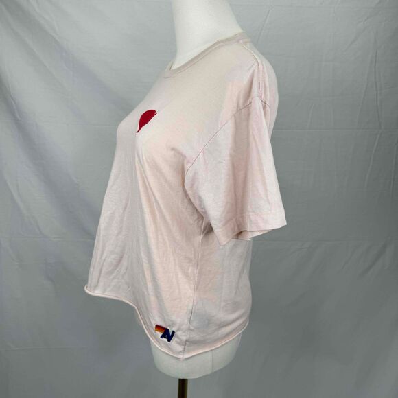 Aviator Nation Cream Short Sleeve T Shirt With Heart Patch Medium Soft Flawed - Picture 5 of 15